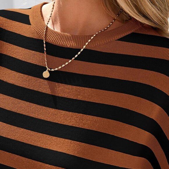 Women's Lightweight Knit Short Sleeve Top Spring Summer Crew Neck Oversized - Picture 6 of 8